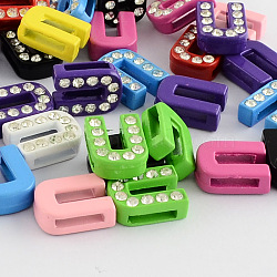 Mixed Color Zinc Alloy Grade A Rhinestone Letter Slide Charms, for Personalized Name Necklaces Making, Letter.U, 12.5x9.5x4.5mm, Hole: 8x1.5mm(ALRI-S130-U)