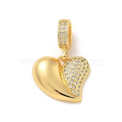 Brass Micro Pave Clear Cubic Zirconia Heart European Dangle Charms, Large Hole Pendants, Real 18K Gold Plated, 30mm, Hole: 7.5x4.5mm(KK-U044-03G)