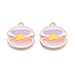 Alloy Enamel Pendants, Light Gold, Lead Free & Cadmium Free, Pearl Oysterl Shape Charm, Lavender, 20.5x19.5x1mm, Hole: 1.8mm(ENAM-T020-44-RS)