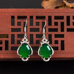 Half Round Imitation Jade Dangle Earrings for Girl Women, Brass Micro Pave Cubic Zirconia Earrings, Green, Platinum(EJEW-BB46316-A)