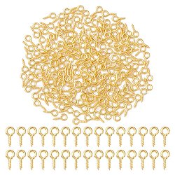 Iron Screw Eye Pin Peg Bails, For Half Drilled Beads, Golden, 8x4x1mm, Hole: 2mm(IFIN-YW0001-85G)