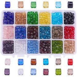 Glass Beads, Faceted, Cube, Mixed Color, 6x6x6mm, Hole: 1mm, about 50pcs/color, 900pcs/box(GLAA-PH0007-10)