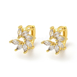 Brass Micro Pave Cubic Zirconia Hoop Earring, Real 18K Gold Plated, Flower, Clear, 13x13mm(EJEW-C088-17G-01)