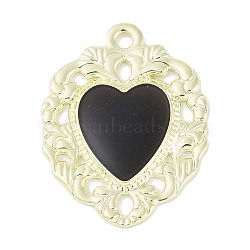 Rack Plating Alloy Enamel Pendants, Cadmium Free & Nickel Free & Lead Free, Heart Charm, Golden, Black, 30x22.5x2mm, Hole: 2mm(PALLOY-F018-23G-02)