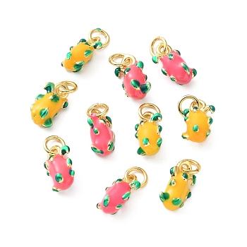 Brass Enamel Pendants, Pitaya Charms, Golden, 11.5x6.5x5.5mm, Hole: 3mm