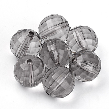 Transparent Acrylic Beads, Faceted, Round, Light Grey, 16x15.5mm, Hole: 2.7mm, about 206pcs/500g