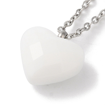 304 Stainless Steel Cable Chain White Heart Glass Pendant Necklaces, Stainless Steel Color, 17.91 inch(45.5cm)