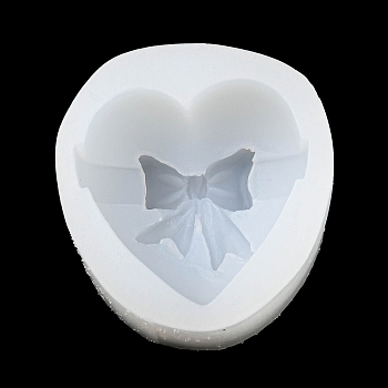 Heart with Bowknot DIY Silicone Molds, Fondant Molds, for Ice, Chocolate, Candy, UV Resin & Epoxy Resin Craft Making, Antique White, 56x53x31mm, Inner Diameter: 46x43x24mm