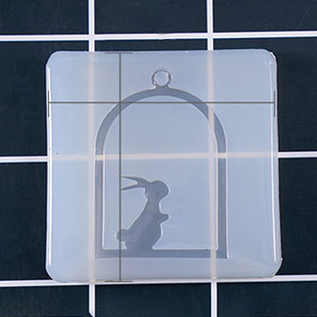 Bunny Pendant Silicone Molds, Resin Casting Molds, For UV Resin, Epoxy Resin Jewelry Making, Rabbit with Cage, White, 57x57x6mm, Hole: 3.5mm