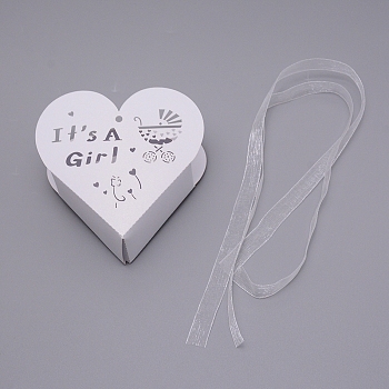 Paper Candy Boxes, with Ribbon, Bakery Box, Baby Shower Gift Box, hEART, White, 9.5x9.5x3cm