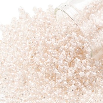 TOHO Round Seed Beads, Japanese Seed Beads, (1068) Pale Blush Pink Lined Crystal, 8/0, 3mm, Hole: 1mm, about 1110pcs/50g