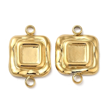 304 Stainless Steel Cabochon Connector Settings, Square Charm, Real 18K Gold Plated, Tray: 4x4mm, 15x10x2mm, Hole: 1.5mm