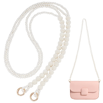 Elite 1Pc Acrylic Imitation Pearl Bead Chain Bag Handle, with Spring Gate Rings, for Shoulder Bag Replacement Accessories, Golden, 120cm