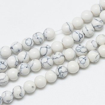 Chapelets de perle en howlite synthétiques, ronde, 6mm, Trou: 1mm, Environ 67 pcs/chapelet, 14.96 pouce