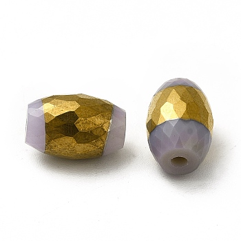 Opaque Electroplate Glass Beads, Half Golden Plated, Faceted, Oval, Gray, 12x8mm, Hole: 0.8mm