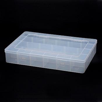Polypropylene Plastic Bead Storage Containers, Adjustable Dividers Box, Removable, 24 Compartments, Rectangle, Clear, 334x223x50mm