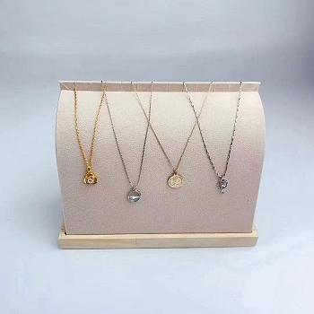Wood Covered with Velvet Necklace Display Stands, Curve Necklace Organizer Holder, Linen, 20.9x9x15.5cm