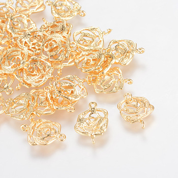 Brass Links connectors, Nickel Free, Real 18K Gold Plated, Flower, 15.5x10x2mm, Hole: 1mm