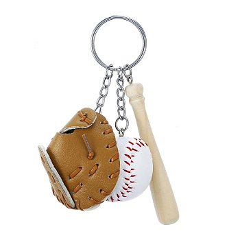 PU Leather Keychain, Baseball Set Shape, Peru, 3.5cm