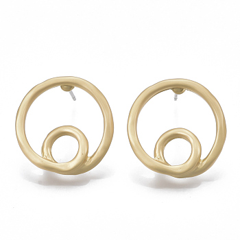 Smooth Surface Alloy Stud Earring Findings, with Loop and Steel Pin, Ring, Matte Gold Color, 19x18.5mm, Hole: 5mm, Pin: 0.7mm