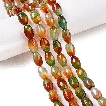 Natural Agate Beads Strands, Faceted, Oval, Dyed, Sienna, 10.5~12x7.5~8mm, Hole: 1mm, about 32pcs/strand, 14.57~15.2''(37~38cm)