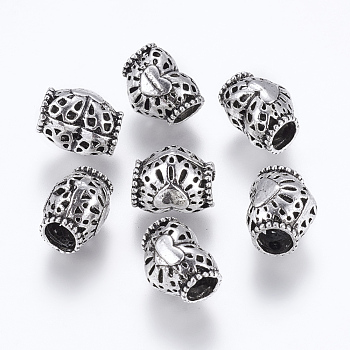 Tibetan Style Alloy European Beads, Large Hole Beads, Heart, Antique Silver, 9x11x8mm, Hole: 5mm