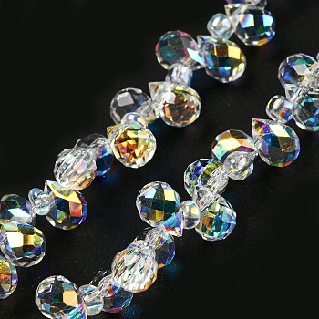 Electroplate Transparent Glass Beads Strands, AB Color Plated, Faceted Teardrop, Top Drilled, Clear, 6x4mm, Hole: 0.8mm, about 97~102pcs/strand, 10.63''~14.80''(27~37.6cm)