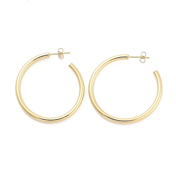 Rack Plating C-Shaped Brass Stud Earrings, Cadmium Free & Lead Free, Long-Lasting Plated, Real 18K Gold Plated, 39x3mm