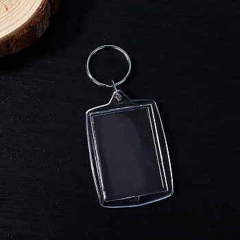 Acrylic Photo Frame Keychain, with Iron Split Key Rings, Rectangle, Clear, 5.5x4cm