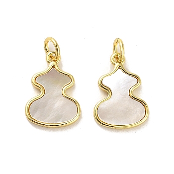 Brass Pave Shell Pendants, Gourd Charms with Jump Ring, Real 18K Gold Plated, 16x11x2mm, Hole: 3.5mm