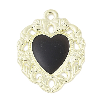 Rack Plating Alloy Enamel Pendants, Cadmium Free & Nickel Free & Lead Free, Heart Charm, Golden, Black, 30x22.5x2mm, Hole: 2mm