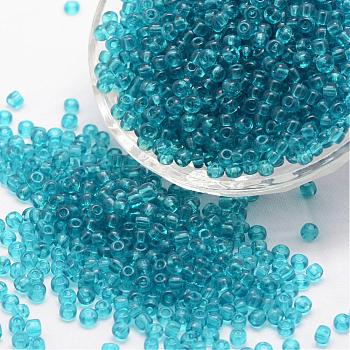 15/0 Glass Seed Beads, Grade A, Round, Transparent Colours, Dark Turquoise, 1.3~1.5mm, Hole: 0.5mm, about 75000pcs/pound