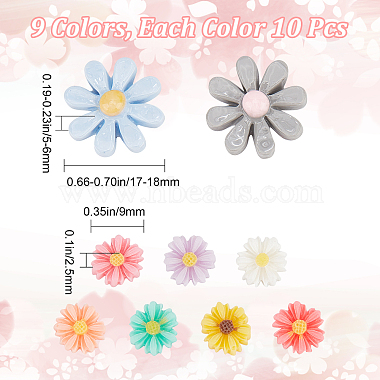 gorgecraft 90pcs 9 couleurs flatback opaque résine fleur marguerite cabochons(CRES-GF0001-03)-2