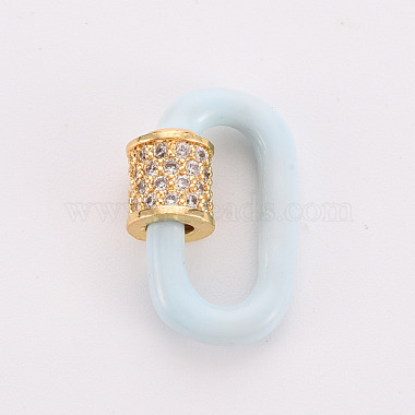 Real 16K Gold Plated Alice Blue Oval Brass+Cubic Zirconia Locking Carabiner