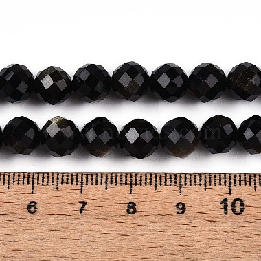 brillo dorado natural de cuentas de obsidiana hebras(G-S345-8mm-20)-5