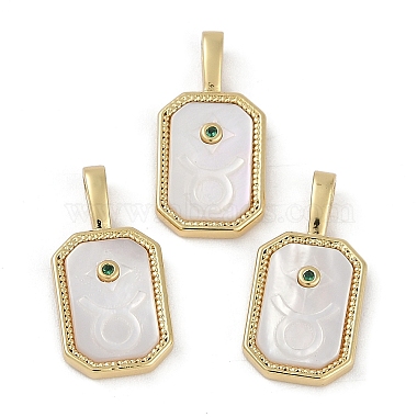 Real 18K Gold Plated Green Taurus Brass+Cubic Zirconia+Shell Pendants