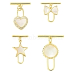 4Pcs 4 Styles Brass Toggle Clasps, with Shell, Mixed Shapes, Real 18K Gold Plated, 15~23.5x10~15x1.5~2mm, Hole: 1~6.5mm, 1pc/style(KK-CJ0003-53)