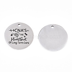 Non-Tarnish 201 Stainless Steel Pendants, Flat Round with Word with Heartbeat, Stainless Steel Color, 30x1.5mm, Hole: 2mm(STAS-T064-38P-4)