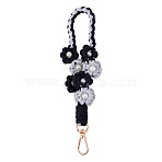 Hand-woven Flower Pendant Decorations, with Alloy Swivel Clasps, Black, 205x32mm(KEYC-TAC0009-02KCG-07)