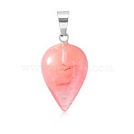 Watermelon Stone Glass Pendants, Teardrop Charms with Platinum Plated Metal Snap on Bails, 26x16mm(WG38027-04)