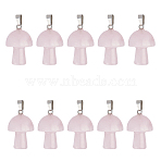 10Pcs Natural Rose Quartz Pendants, with Stainless Steel Snap On Bails, Mushroom Shaped, 24~25x16mm, Hole: 5x3mm(G-UN0001-18A)