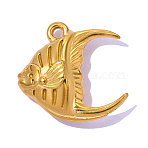 304 Stainless Steel Charms, Fish Charms, Mirror Polished Finish, Ion Plating(IP), Real 18K Gold Plated, 15x15mm, Hole: 1.4mm(STAS-OY019-62G)