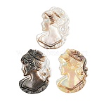Natural Black Lip Shell Carved Cabochons, Cameo Woman, 35x25x2mm(SSHEL-I026-01)