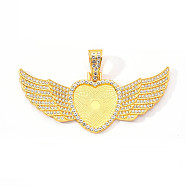 Alloy Pendant Cabochon Settings, with Crystal Rhinestone, Cadmium Free & Lead Free, Heart with Wing, Golden, Tray: 23x25mm, 38.5x88x5mm, Hole: 16x6mm(PALLOY-S107-002G-RS)