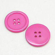 Resin Buttons, Dyed, Flat Round, Hot Pink, 16x3mm, Hole: 2mm, 395pcs/bag(RESI-D030-16mm-04)