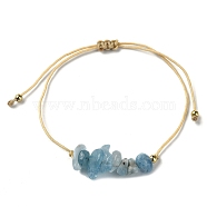 Natural Aquamarine Chips Braided Bead Bracelets, Nylon Cords Adjustable Bracelet, Inner Diameter: 3-1/4 inch(8.1cm)(BJEW-JB09851-03)