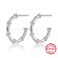 Rhodium Plated 925 Sterling Silver Ring Stud Earrings, Half Hoop Earrings, with 925 Stamp, Platinum, 19x2mm(JM0239-2)