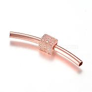 Brass Micro Pave Cubic Zirconia Tube Beads, Rose Gold, 39x6x6mm, Hole: 2mm(ZIRC-R015-25RG)