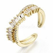 Brass Micro Pave Clear Cubic Zirconia Cuff Rings, Open Rings, Cadmium Free & Nickel Free & Lead Free, Real 16K Gold Plated, US Size 8 1/2(18.5mm)(RJEW-S045-041G-NR)