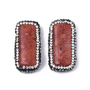 Synthetic Coral Cabochons, with Polymer Clay Rhinestone, Rectangle, FireBrick, 36.5x18~19x7mm(CORA-R019-008)